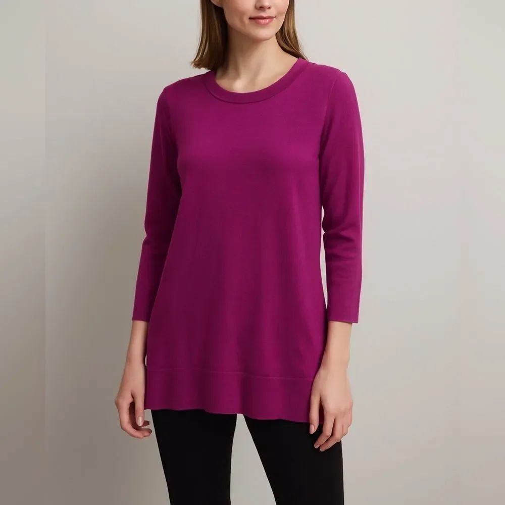 J. Jill Purple Crewneck Knit Cotton Blend Sweater Long Sleeve Size PM